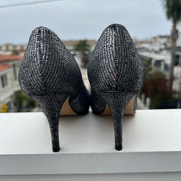 Kate Spade platform silver glitter peep toe 3" pumps sz 9 office mobwife preppy - Picture 5 of 14